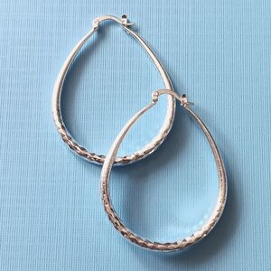 2" Silver .925 teardrop faceted hoop earrings